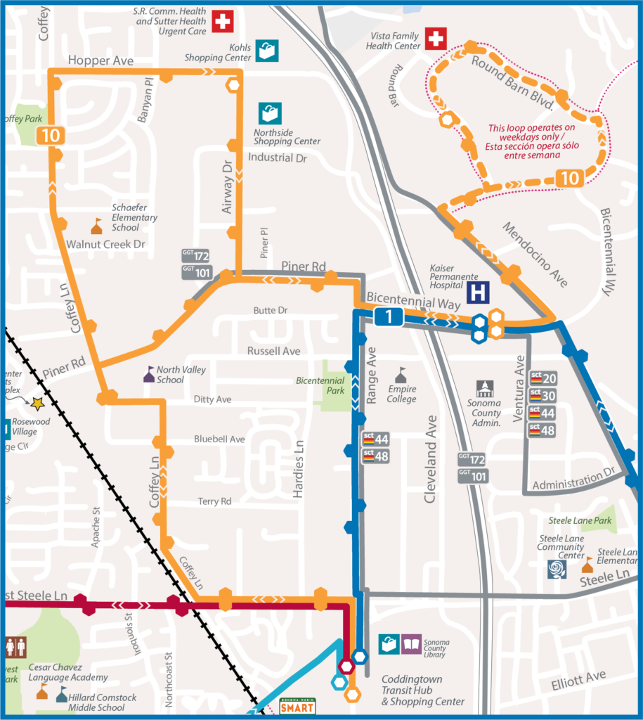New version of the Route 10 that starts and ends at Coddingtown Transit Hub