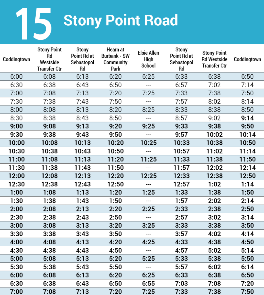 Proposed schedule for the Route 15